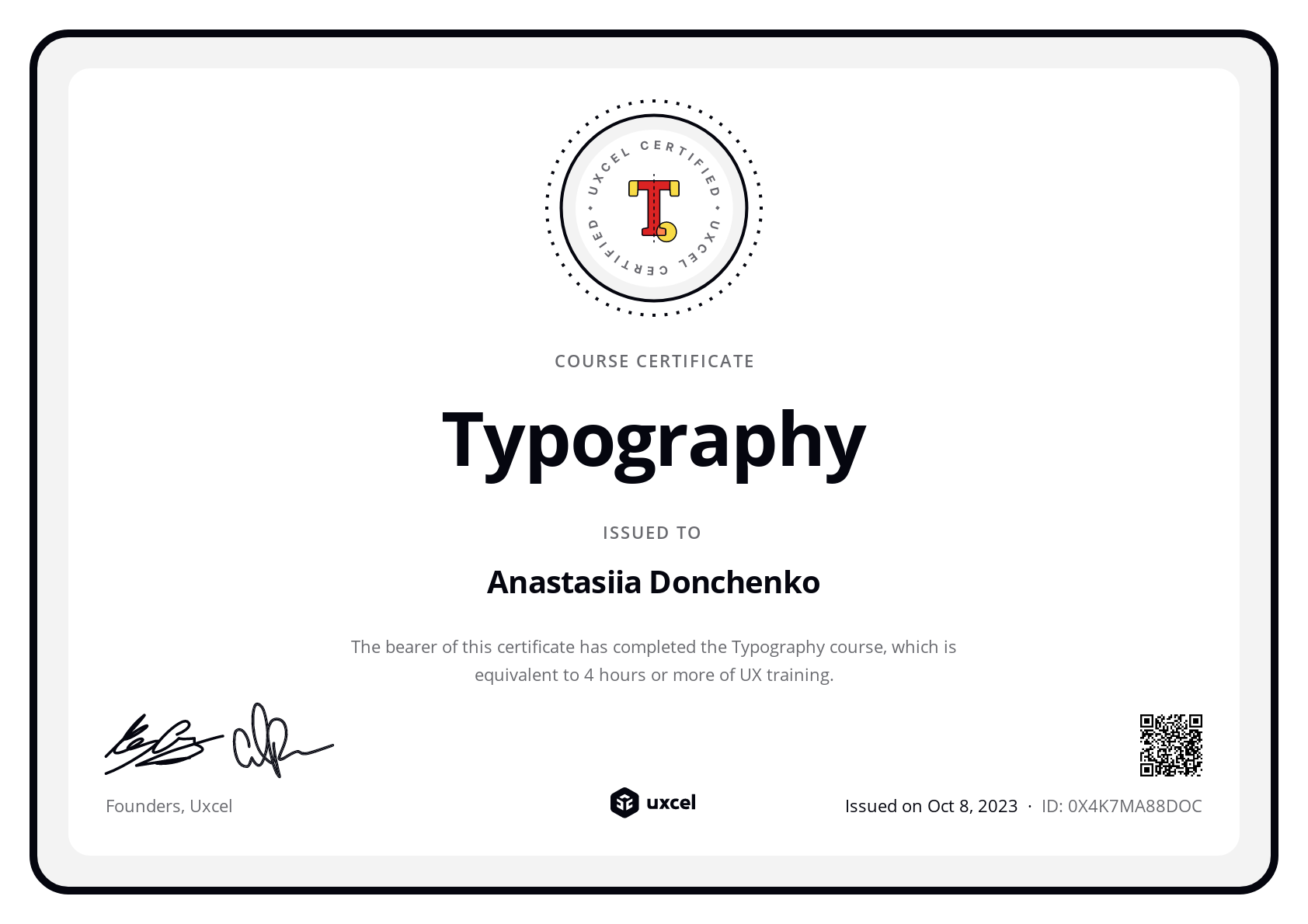 Anastasiia Donchenko's certificate